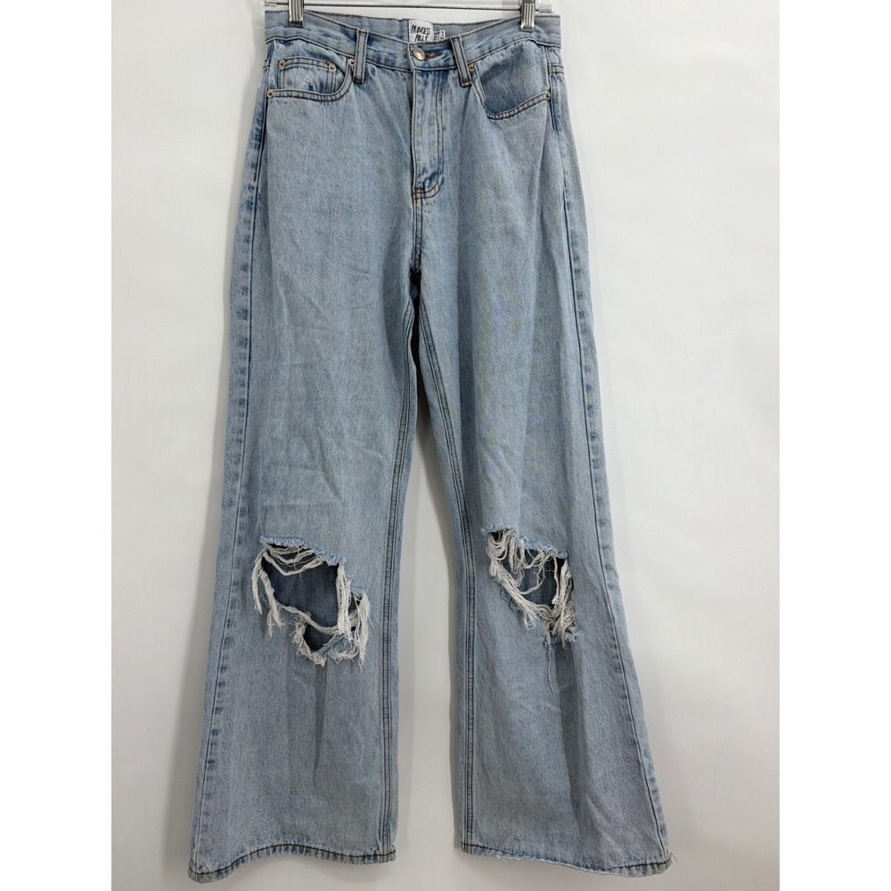 Princess‎ Polly Light Wash Distressed Wide Leg Bell Bottom Jeans High Rise Sz 4